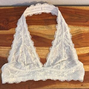 Free People Intimately White Floral Galloon Lace Halter Bralette Boho Coquette S